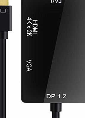 VicTsing [Mini DP 1.2 Version/4Kx2K Full HD] VicTsing Mini DisplayPort (Thunderbolt Port Compatible) to HDMI/DVI/VGA Male to Female 3-in-1 Adapter DisplayPort 1.2 Enables Full 4K x 2K Resolution, 3D Stereo Bey